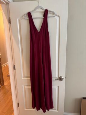 Free People Burgundy V-Neck Wide-Leg Jumpsuit